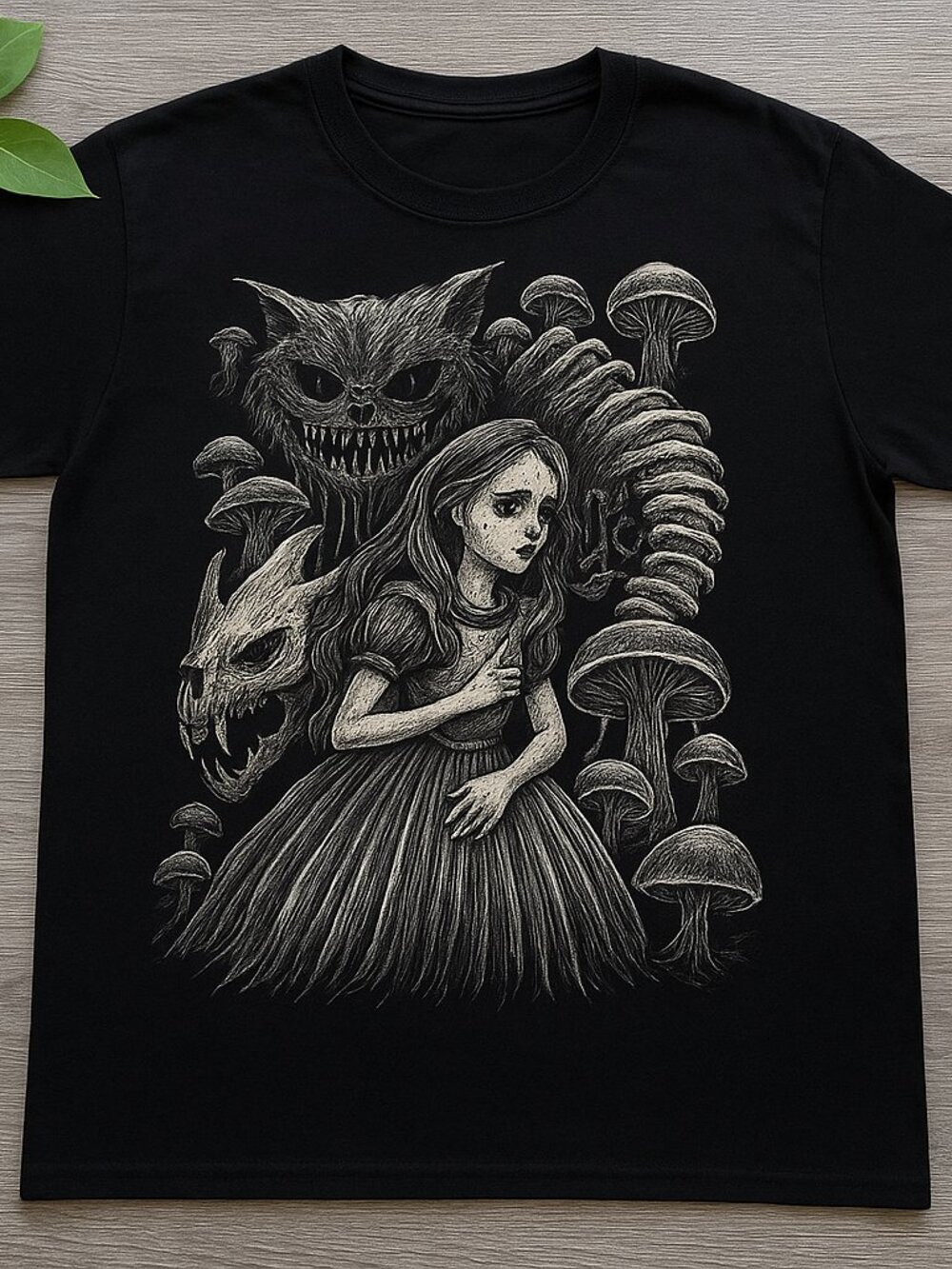 Black Dark Fantasy Wonderland Graphic Tee Gothic Horror Art Shirt
